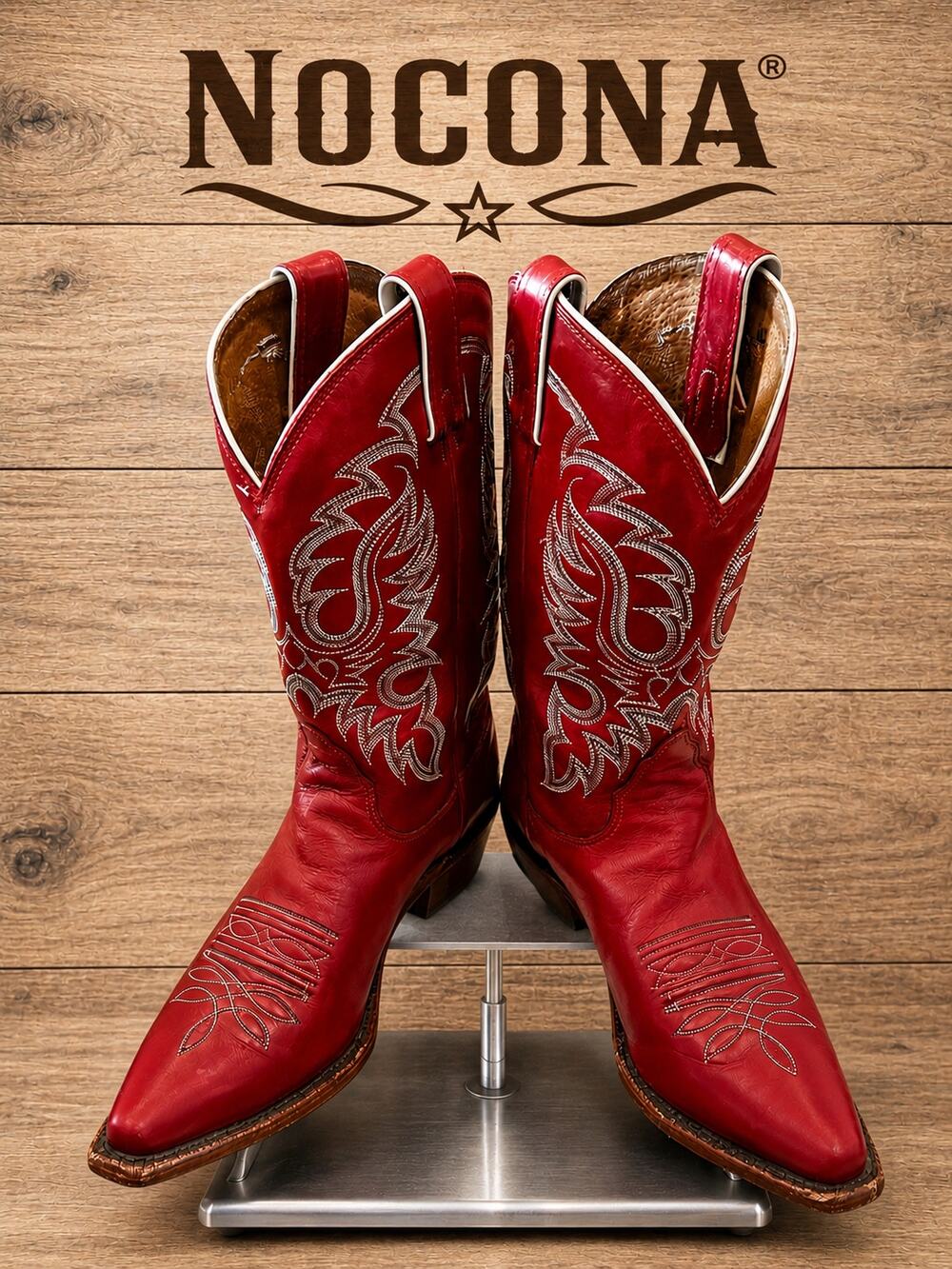 Nocona Red Leather Embroidered Western Cowboy Boots Women’s 8B